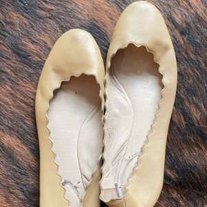Beige Chloe scalloped flats